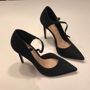 Aldo Black Suede Heel with strap. NEVER WORN.